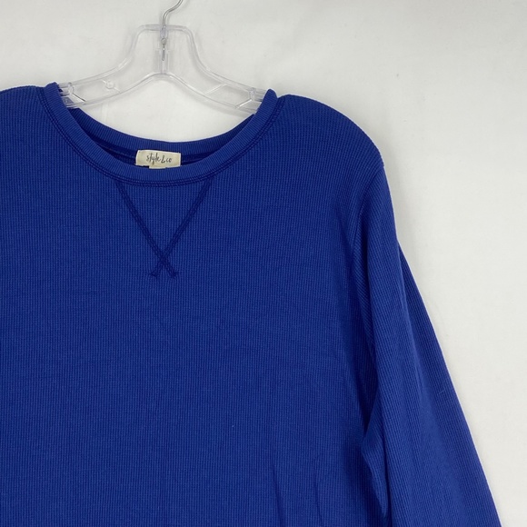 Style & Co Womens 3X Jewel Neck Thermal Knit Top Blue Cotton Blend Long Sleeve - Picture 3 of 10